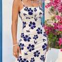 Verdusa Women's Floral Bodycon Dresses Backless Spaghetti Strap Vacation Dress (White, XL)