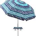 7ft Beach Umbrella with Built-in Table TrayUPF 50+ beach umbrellas for sand heavy duty wind portable, Windproof Outdoor Shade Umbrella for Patio Garden (Green Stripes)
