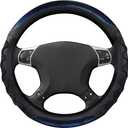 Yourkar Car Steering Wheel Cover, 15 Inch Leather Round Comfy Grip Steering Wheel Protector, Anti-Slip Steering Wheel Cover with 3D Honeycomb for Most Vehicles, Car Accessories (Blue)