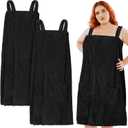 Tigeen 2 Pcs Plus Size Towel Wrap for Women Bath Wrap Towel Dress Terry Cloth Spa Robe with Straps Adjustable Closure(Black,Xxl-4xl)