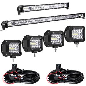 Frienda 8 Pcs 40, 20 Inch LED Light Bar Kit with 4 Inch LED Pods and 12 V Wiring Harness Kit Double Row Utv Truck Light Bars for Trucks ATV Utv SUV Pickup Boat