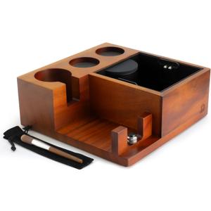 Espresso Knock Box & Tamping Station - Coffee Organizer Box for 51-54mm Tamper, Distributor, Portafilter Accessories - Includes Cleaning Brush