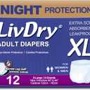 LivDry XL Overnight Adult Diapers for Women and Men, Incontinence Underwear, X-Large, 12-Pack (X-Large (12 Count))