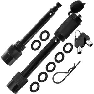 Trailer Hitch Lock Pin Set - 5/8" and 1/2" Extra Long Black Pins with One Locking System - 1 Safety Clip, 10 Anti Rattle O-Rings  Tow receivers 1.25, 2 and 2.5 inch (Class I,II,III,IV,V)