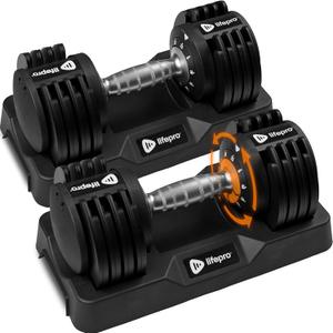 Lifepro Adjustable Dumbbells  25lb Pair or 90lb Single, Quick-Select Hand Weights for Men/Women  Space Saving Exercise Fitness Dumbbells for Home Gym Strength & Weight Training