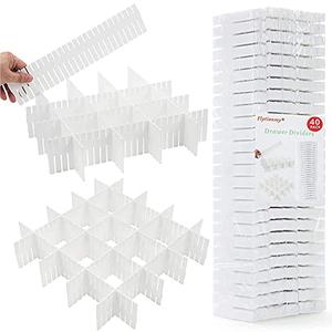Flytianmy 40Pcs Drawer Dividers, Adjustable Drawer Organizer for Socks, Underwear, Makeup, Can Help Tidy Kitchen, Bedroom, Dresser White