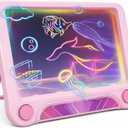 Magic LED Drawing Board for Kids, Light-Up Tracing Pad with 3 Double-Sided Cards & 4 Washable Markers, Glow Doodle Arts & Crafts Toy for Ages 3+