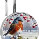 Christmas 12pcs Shower Curtain Hooks,Lovely Bird in Winter Decorative Shower Curtain Hanger Rings Roller, Stainless Steel Round Shower Rings Hangers for Bathroom