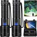 taoquwe Rechargeable LED Flashlights High Lumens, 99,000 Lumen Super Bright Flashlight with 7 Modes & Waterproof, Powerful USB Rechargeable Handheld Flash Light for Camping Home(2 Pack)
