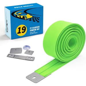 Flexible Race Car Track for Kids Toy, 19Ft Portable Two‑Lane Racing Starter Set, Wall Mount Suction Cups Magnets Hooks, Compatible for Vehicles up to 1/64th Scale-Green