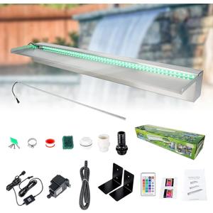 Aquadock 36 Inch APP 304 Stainless Steel Pond Fountains with 16 Color LED Lights, Outdoor Water Patio Waterfall Spillway Kit for Garden Patio, Swimming Pool, Koi Ponds Decoration