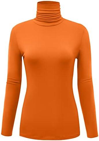 AUHEGN Women's Long Sleeve Lightweight Turtleneck Top Slim Fit Pullover T-Shirt, Size: M