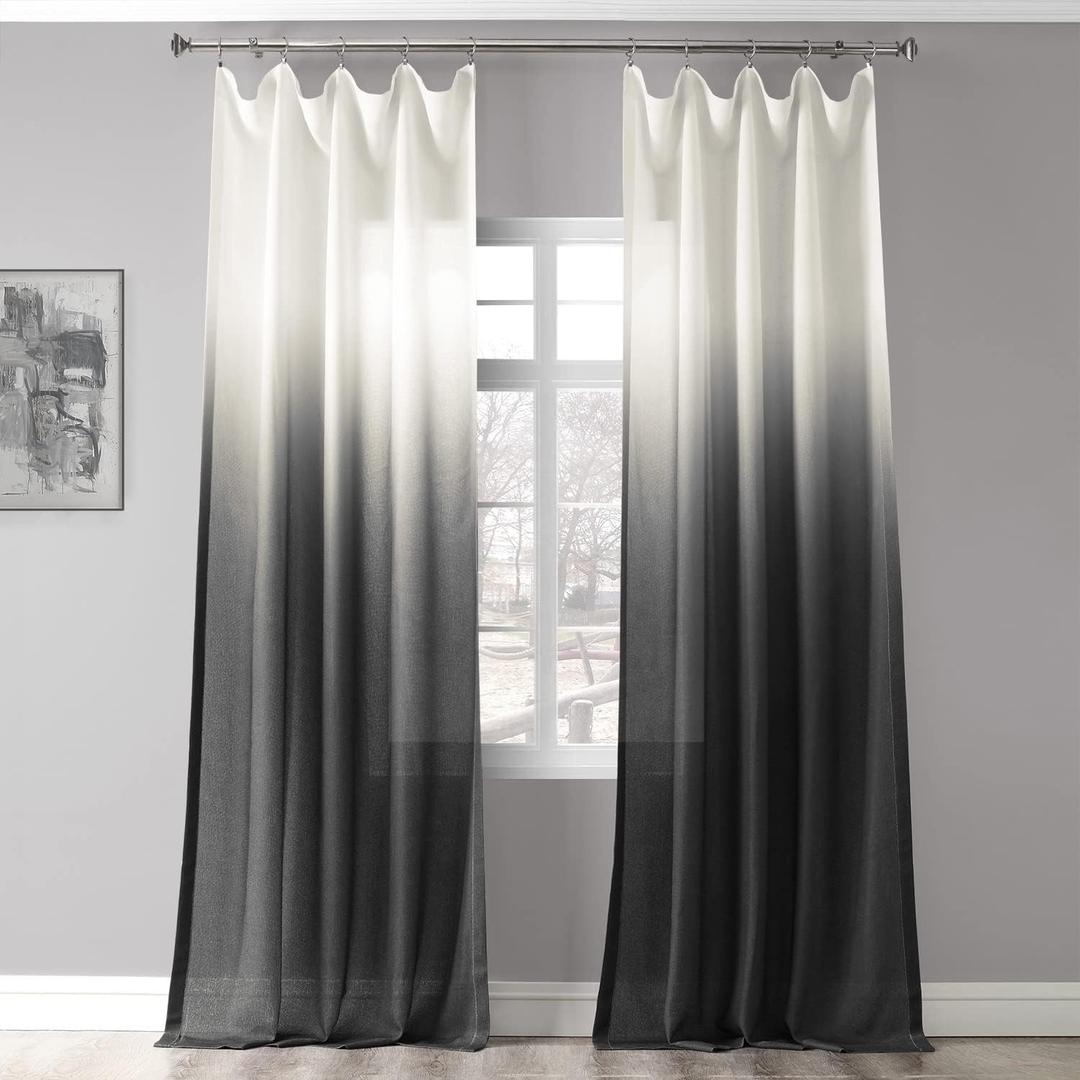 HPD Half Price Drapes Faux Linen Sheer Curtains for Living Room, Bedroom 50 X 96, FELCH-OMB1710-96 (1 Panel) Ombre Black