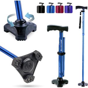 HurryCane Freedom Edition Foldable Walking Cane with T Handle (Blue)