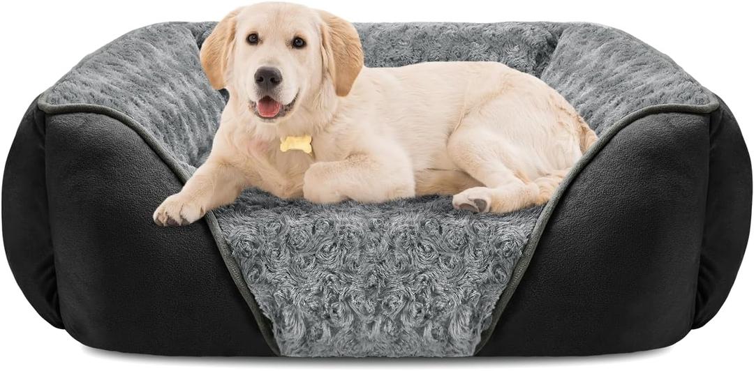 INVENHO Large Dog Bed for Large Medium Small Dogs, Rectangle Washable Orthopedic Dog Bed, Soft Calming Sleeping Puppy Bed Durable Pet Cuddler with Anti-Slip Bottom L(30"x24"x9")