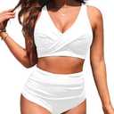 High Waisted One Piece Swimsuit-Womens Bikini Set Tummy Control Bathing Suit Modest Full Coverage Bikini 2025 Small, White 