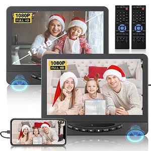 12" Dual Portable DVD Player for Car with 1080P HDMI Input, FELEMAN Car DVD Player Dual Screen Play A Same or Two Different Movies, 5 Hours Rechargeable Battery
