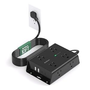 15FT Flat Plug Extension Cord with Multiple Outlets, Surge Protector Power Strip with 8 Outlets 4 USB Ports (2 USB C), Multi Outlet Wall Plug for Home Office College Dorm Room Essentials (Black)