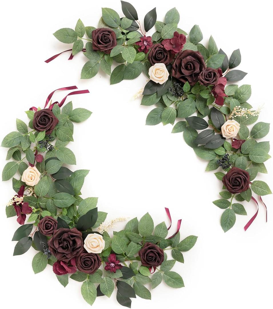 Ling's moment 2Pack 2ft Bordeaux Red Artificial Flowers Garland Lantern Flower Centerpieces Wedding Aisle Decor Chair Burgundy Flowers Arch Floral for Signs Table Cake Decoration（not including lantern