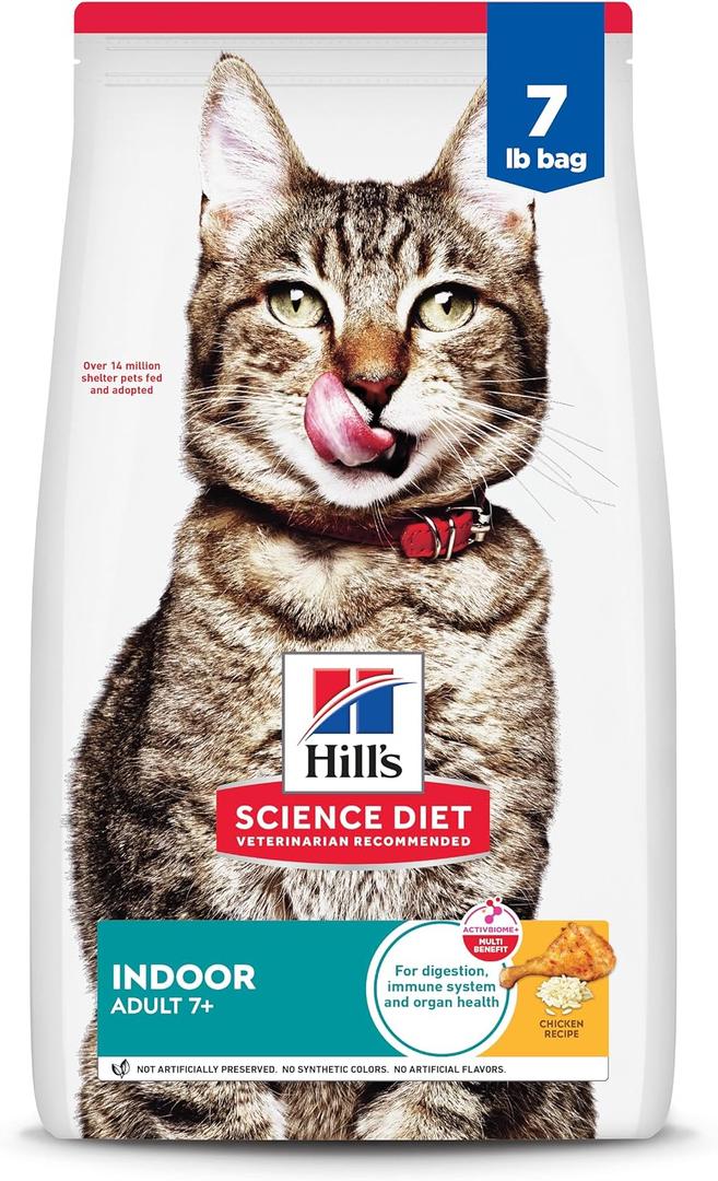 Hill's Science Diet Adult 7+ Indoor Dry Cat Food, Chicken, 7 lb. Bag (EXP 12/20/27)