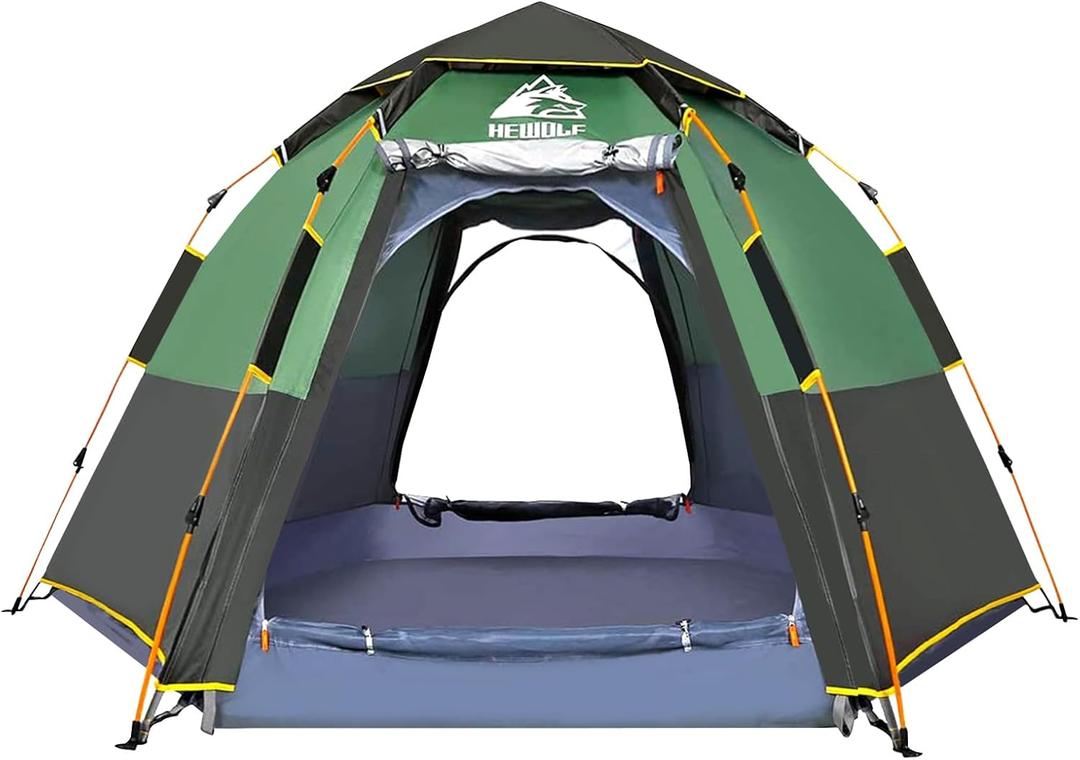 Hewolf 2/3/4 Person Camping Tent - Instant Pop Up Waterproof 2 Doors Tent with Easy Setup | 3-Season Hexagonal Dome Design for Family, Hiking & Traveling