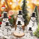 6Pcs Retro Winter Snowman Wooden Decoration Christmas Black White Table Centerpiece with Plaid Ribbon Xmas Rustic Farmhouse Tired Tray Blocks for Home Mantel Fireplace Tabletop