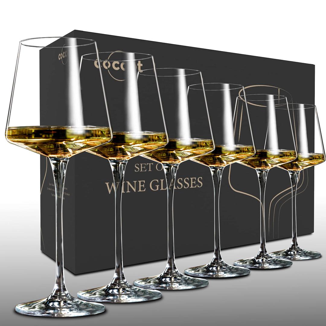coccot Wine Glasses Set of 6,Crystal White Wine Glasses,Red Wine Glass Set, Wine Glasses Long stem,Clear LeadFree Premium Blown Glassware (18.5oz,6 pack)