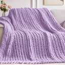 Chunky Knit Throw Blanket, 40''*50'' Knitted Throw Chenille Yarn for Bed Couch, Handmade Light Purple Crochet Big Thick Blanket, Machine Washable Cute Comfy Blanket for Home Decor