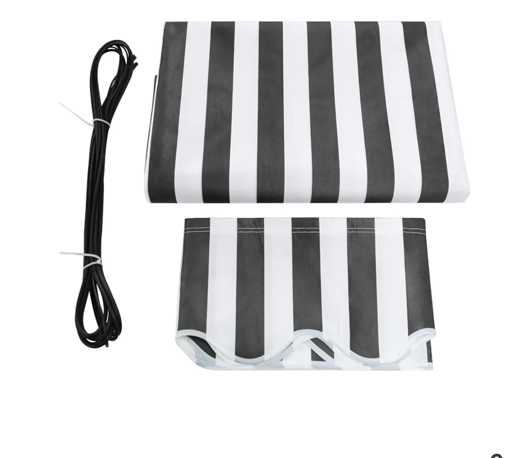 MCombo Patio Awning 9.4x7.8 Feet Fabric Replacement Sunshade Canopy for Retractable Awnings (9.4x7.8 ft, Grey with White Stripes)