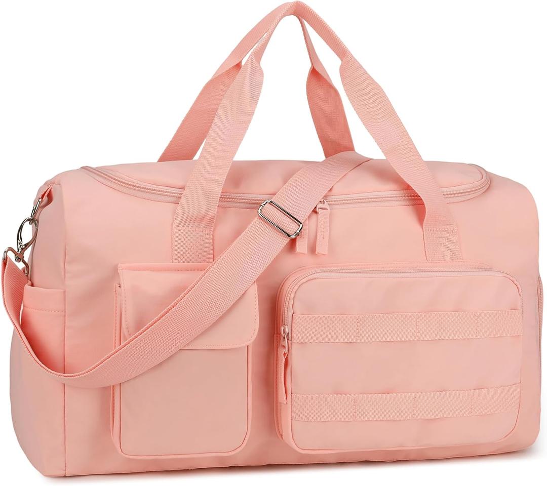 Gym Bags for Women & Men - Lightweight Travel Duffle Bag with Shoes Compartment & Wet Pocket, Durable Carry-on Weekend Bag, Pink