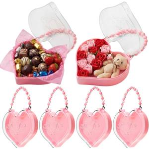 Youyole 6 Pcs Mother's Day Small Heart Box Containers with Handle Reusable Plastic Gift Bag Portable Jewelry Organizer for Flower Gifts Candy Snack Food Party Favor(Pink)