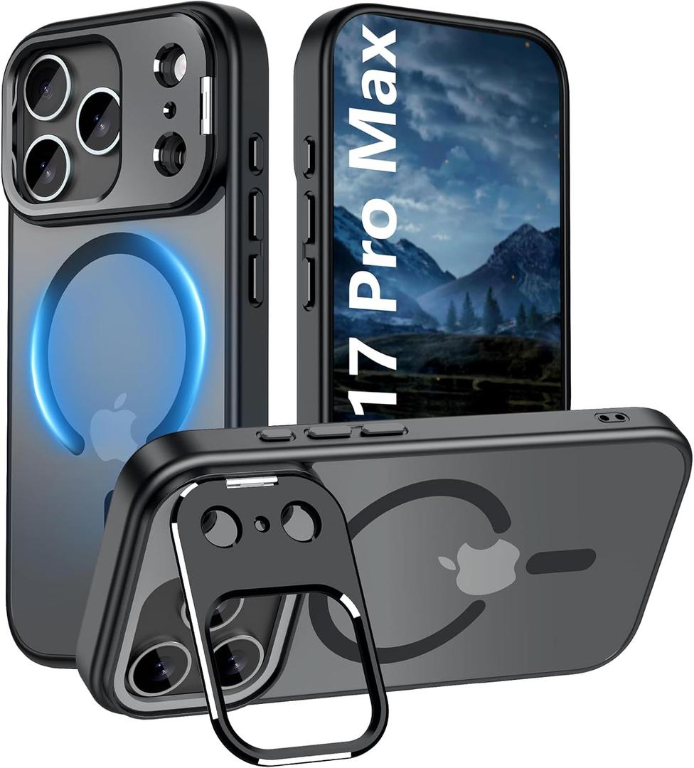 Innaght Magnetic for iPhone 17 Pro Max Case with Stand,Compatible with MagSafe,Rugged,Heavy Duty,Protective case Kickstand,[Built-in Invisible Stand],Black