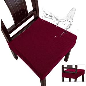 Waterproof Seat Covers for Dining Room Chairs, Rear Gapped | Stretch Waterproof Dining Chair Seat Covers, Washable Dining Chair Slipcovers, 6PCS, Wine Red