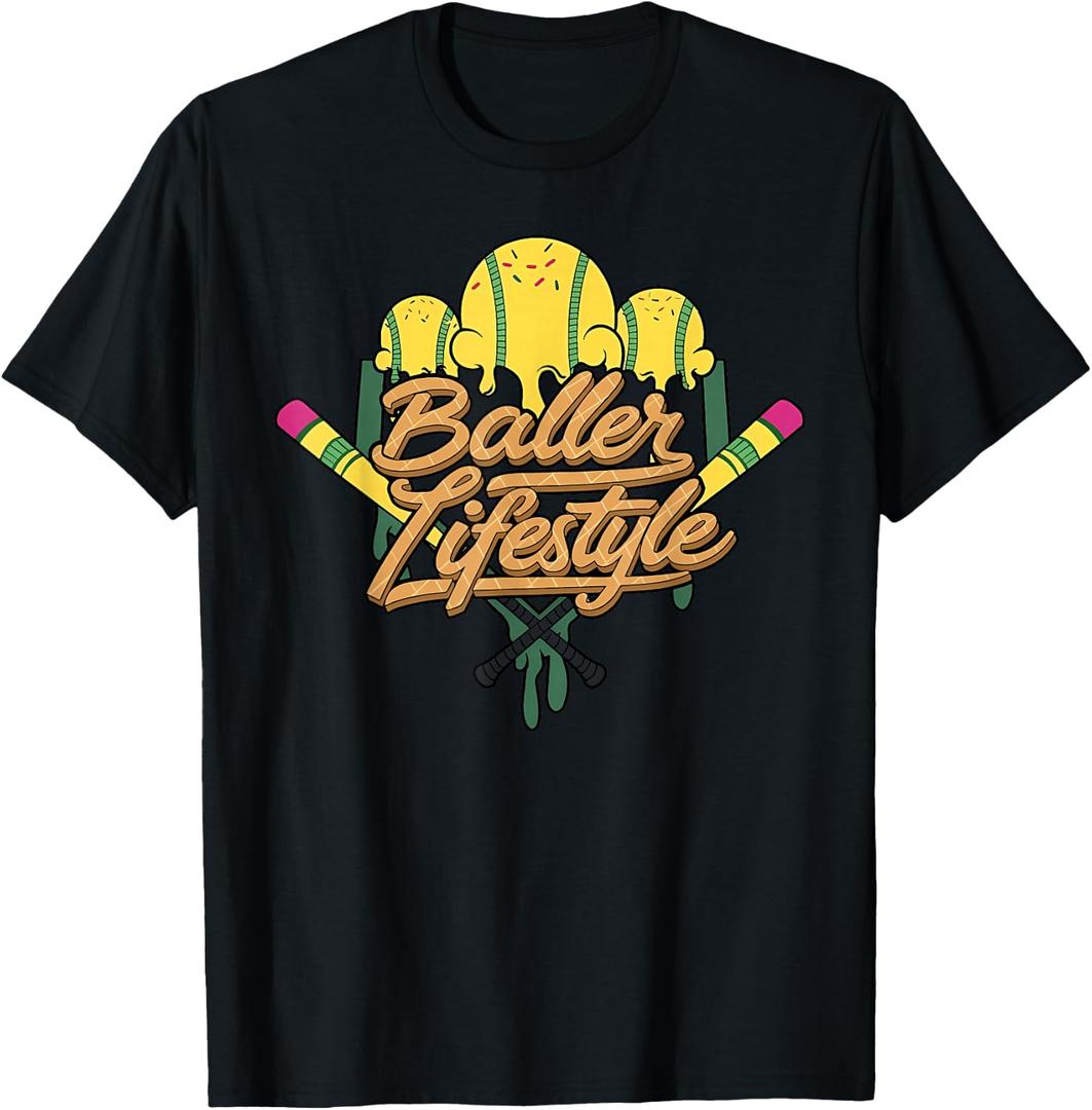 Baseball Lifestyle Home Plate Ice Cream Drip Men Boys Kids T-Shirt (Black, S)
