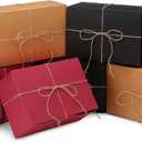 Spiareal 12 Pcs Christmas Boxes with Lids 9.5'' x 6.5''x 4'' Square Kraft Boxes with Twine for Xmas Gift Wrapping Holidays Wedding Birthday Party (Red, Black, Brown)