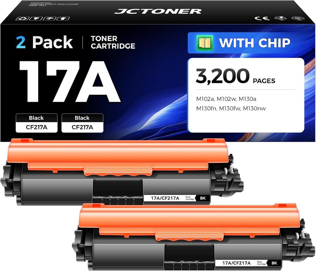 17A Black Toner Cartridge 2-Pack with chip High Yield Replacement for HP 17A CF217A Toner Compatible with HP LaserJet Pro MFP M130a M130fn M130fw M130nw M102a M102w Printer M130 M102 Series Ink Copy