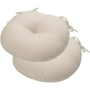Bistro Chair Cushions 15 inch, Set of 2, Tufted Round Chair Cushions with Ties,15"x15"x4", Water Resistant Round Seat Cushion for Barstool Chairs, Patio Garden Kitchen Outdoor Furniture(Antique Beige)