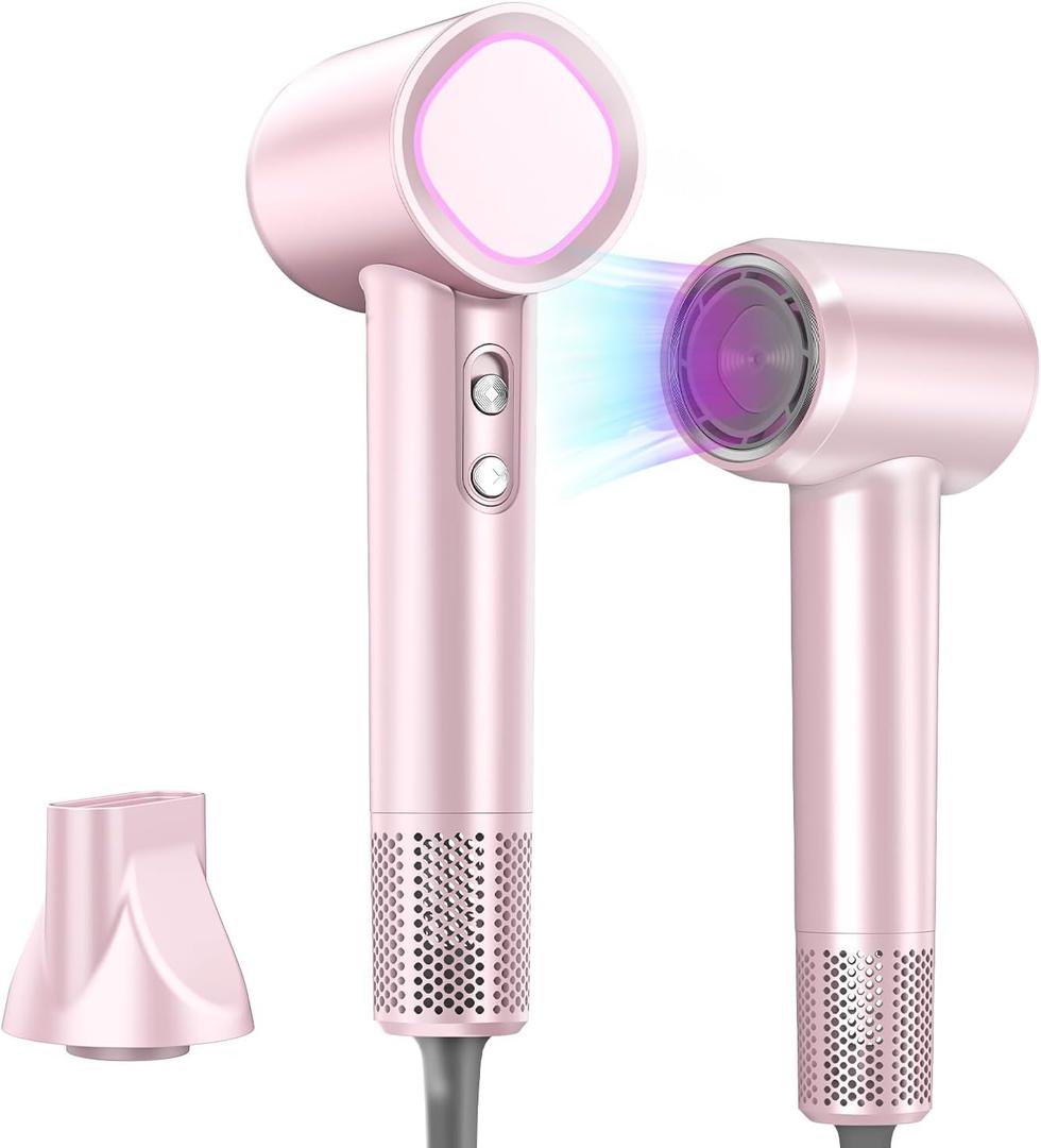Hair Dryer Ionic, 110,000 RPM Hair Dryers for Women with Ceramic Technology Nozzle for Fast Drying, High Speed Blow Dryer 3-Speed Thermo Control Professional, Low Noise Design for Home Travel Salon (Pink)