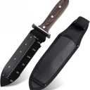 2 x Hori Hori Garden Knife, Garden Tools with Sheath for Planting,Weeding,Digging, 7" Stainless Steel Soil Knife with Cutting Edge, Full Tang Wood Handle with Hanging Hole, Black