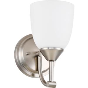 Traditional 1-Light Indoor Wall Sconce with Frosted Glass Bathroom Bedroom Hallway, 9.6" H x 5.5" W, Brushed Nickel