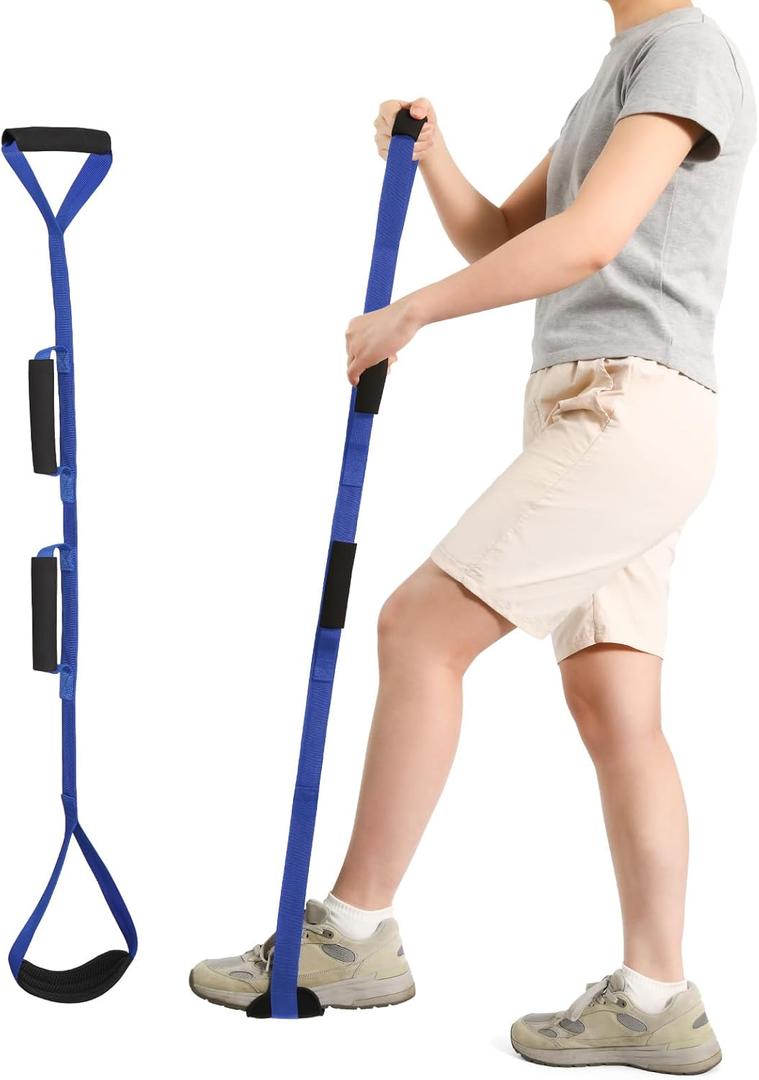 42 Inch Long Leg Lifter Strap, Leg Straps with 3 Soft Hand Grips & Soft Foot Pad, Leg Lifter After Hip Replacement, Leg Lifters Getting Legs in and Out of Bed, Wheelchair, Car (42 Blue)
