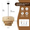 19.7" Modern Rattan Pendant Light, Natural Woven 3-Tier Cylindrical Chandelier, Boho Ceiling Lamp for Dining Room