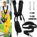 2 Pcs Black Comfort Padded Double Shoulder Strap Padded Belt, Trimmer Shoulder Strap Black with Long Trimmer Strap for Garden Brush Cutter Lawn Mower Leaf Blower String Trimmers