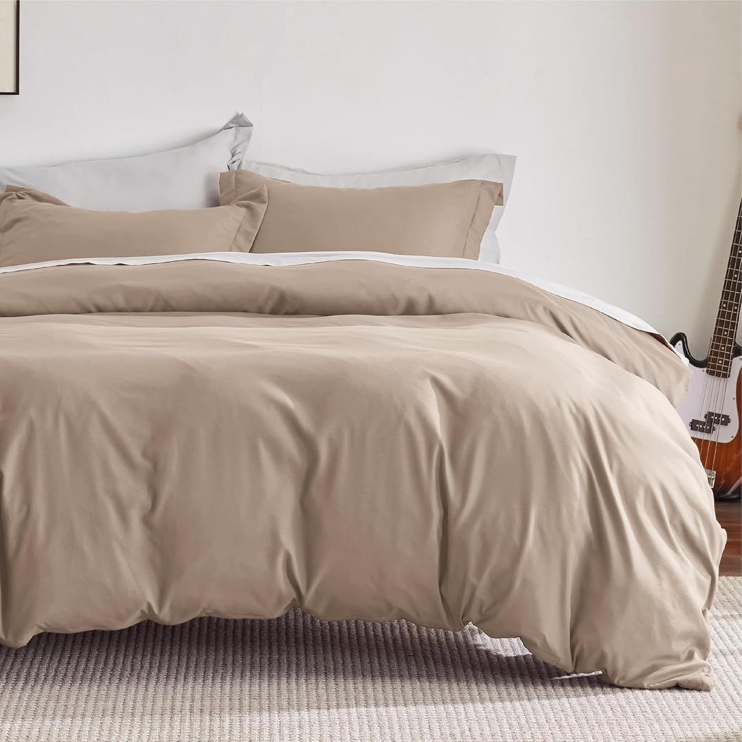 Bedsure Duvet Cover King Size - Soft Double Brushed Bedding Set for Kids & Adults, Zipper Closure, 3 Pieces, Includes 1 Duvet Cover (104"x90") & 2 Pillow Shams, NO Comforter, Khaki (King (104" x 90"), 10 - Khaki)