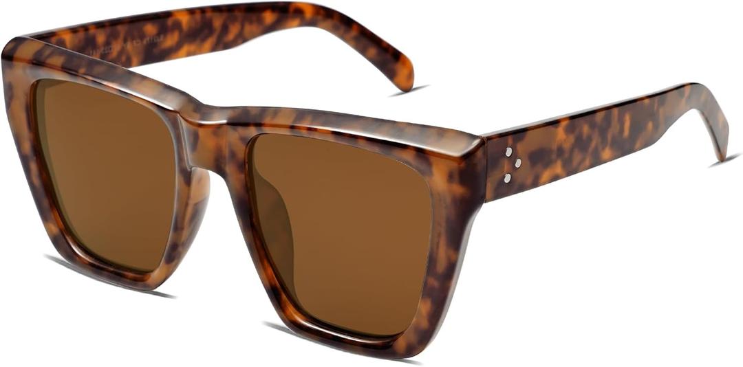 SOJOS Fashion Oversized Square Cat Eye Polarized Sunglasses for Women Trendy Cateye Style Womens Sunglasses SJ2179 (Dark Tortoise/Brown)