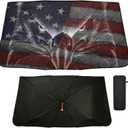 American Flag Bald Eagle Windshield Sun Shade Umbrella USA Patriotic July 4th Foldable Car Front Window Sunshade Blocks UV Rays Heat Keep Vehicle Cool (55" x 27.5")