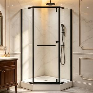 Neo-Angle Corner Shower Doors 36" D × 36" W × 72" H, Frameless Pivot Shower Door, 1/4" (6 mm) SGCC Tempered Glass with Safety Film & Nano Coating Matte Black (Shower Base Not Included)