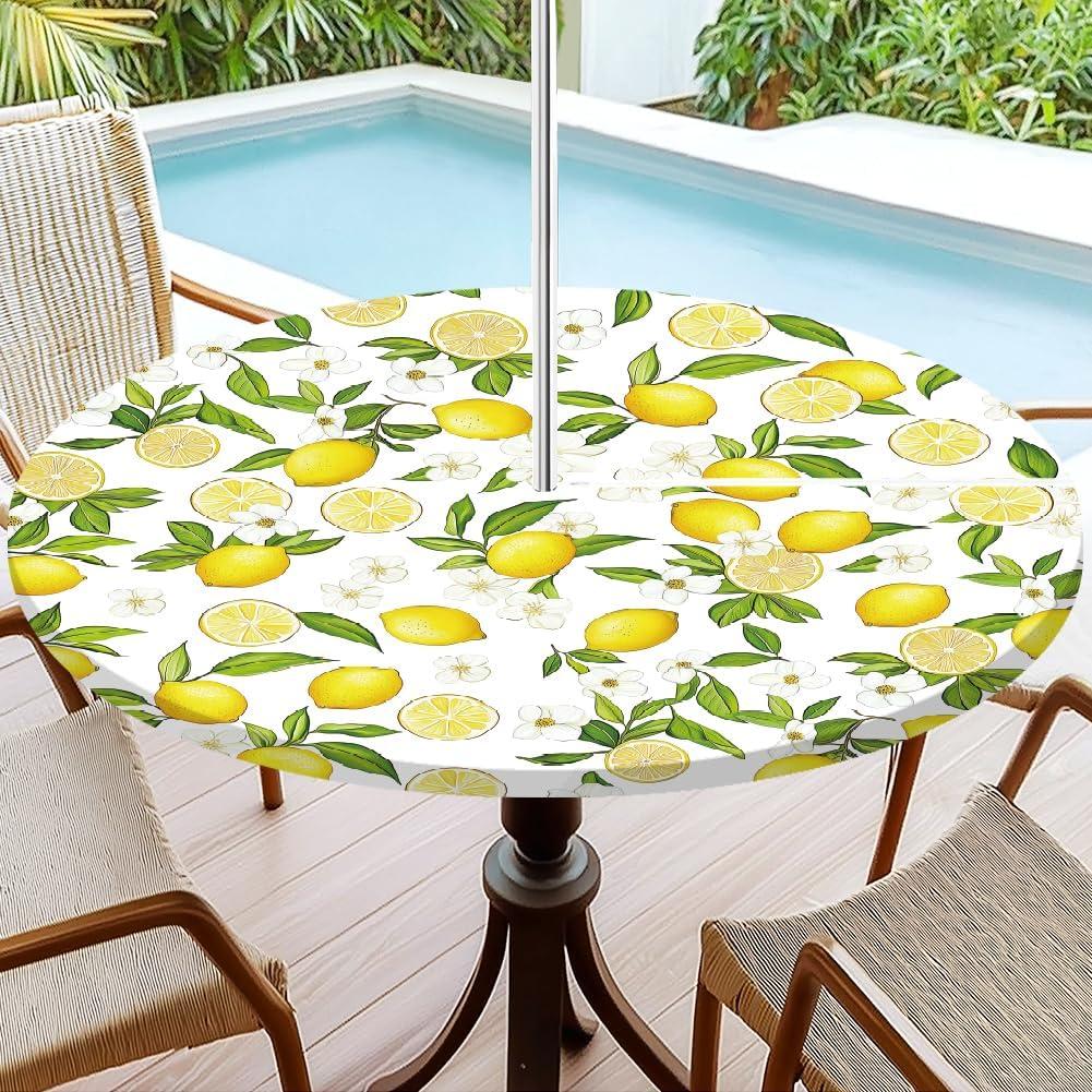 Round Fitted Tablecloth with Umbrella Hole and Zipper Tabletop Waterproof Lemon Table Cover Cloth Round Table Covers for Party, Picnic, Patio, Garden Backyard Fits 36"-42" Patio Tables Round Fitted Tablecloth with Umbrella Hole and Zipper Tabletop Waterproof Lemon Table Cover Cloth Round Table Covers for Party, Picnic, Patio, Garden Backyard Fits 36"-42" Patio Tables