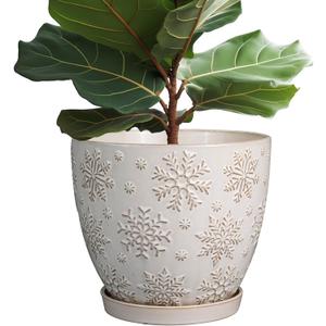 10 Inch Ceramic Planter Pot Large Plant Pot for Indoor Plants Outdoor Round Flower Pot with Drainage Hole and Saucer for Home Garden Decor White