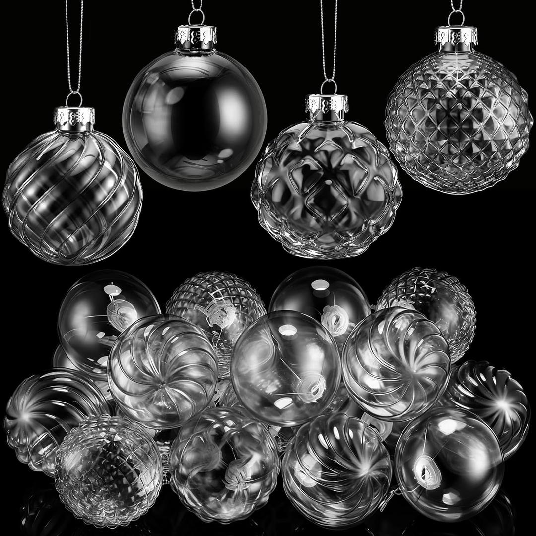 Syhood 24 Pcs 2.36 Inch Mercury Glass Christmas Ornaments Antique Vintage Glass Ball Ornaments Hanging Rustic Xmas Balls for Christmas Tree Wreaths Garland Party Wedding Decoration(Crystal)